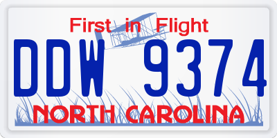 NC license plate DDW9374