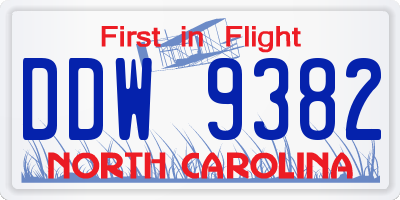 NC license plate DDW9382