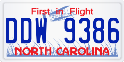 NC license plate DDW9386