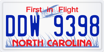 NC license plate DDW9398