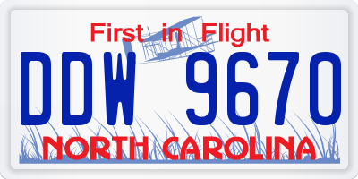 NC license plate DDW9670