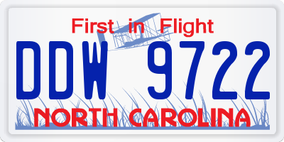 NC license plate DDW9722