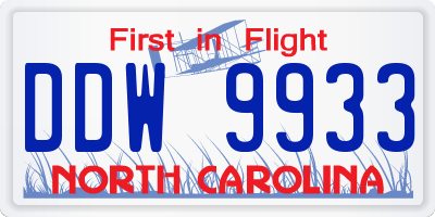 NC license plate DDW9933