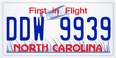 NC license plate DDW9939