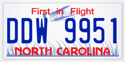 NC license plate DDW9951