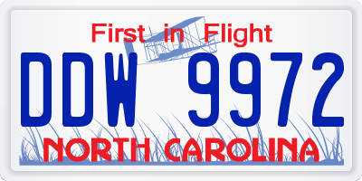 NC license plate DDW9972
