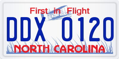 NC license plate DDX0120