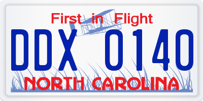 NC license plate DDX0140