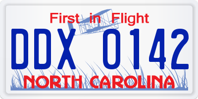 NC license plate DDX0142
