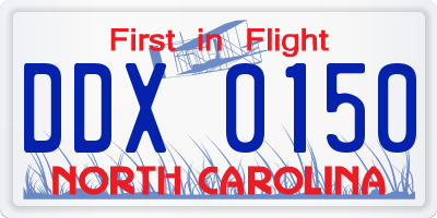 NC license plate DDX0150