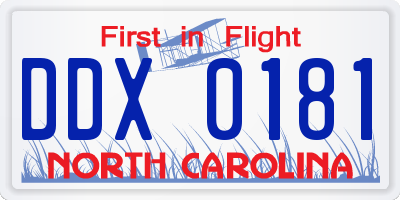NC license plate DDX0181