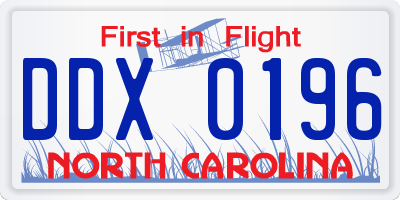 NC license plate DDX0196