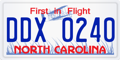 NC license plate DDX0240