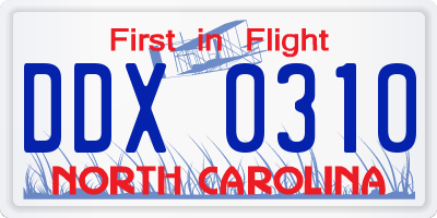 NC license plate DDX0310
