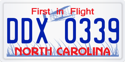 NC license plate DDX0339