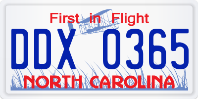 NC license plate DDX0365