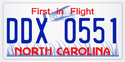 NC license plate DDX0551