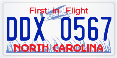 NC license plate DDX0567
