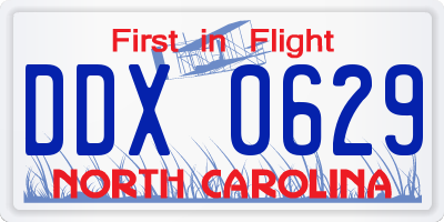 NC license plate DDX0629