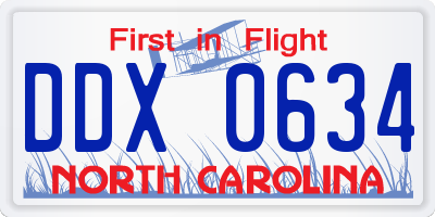 NC license plate DDX0634