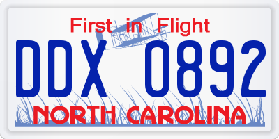 NC license plate DDX0892