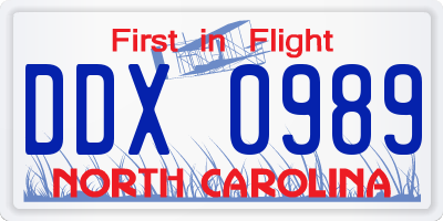 NC license plate DDX0989