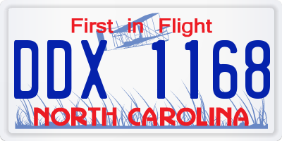 NC license plate DDX1168