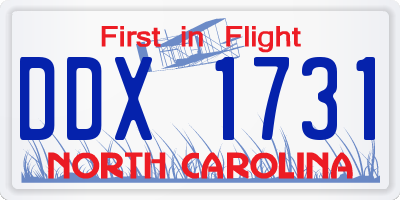 NC license plate DDX1731