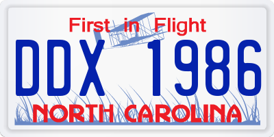 NC license plate DDX1986