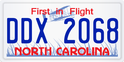 NC license plate DDX2068