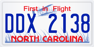 NC license plate DDX2138