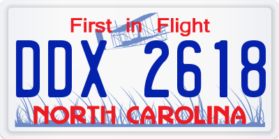 NC license plate DDX2618