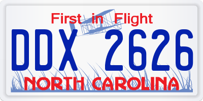 NC license plate DDX2626