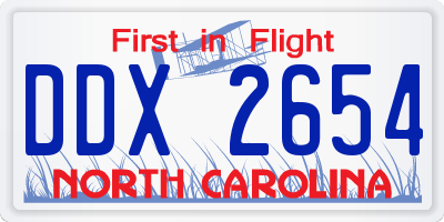 NC license plate DDX2654