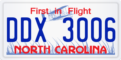 NC license plate DDX3006