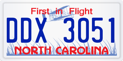 NC license plate DDX3051
