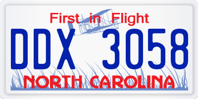 NC license plate DDX3058