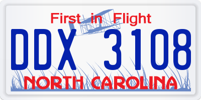 NC license plate DDX3108