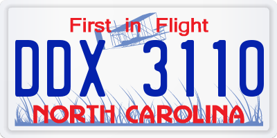 NC license plate DDX3110