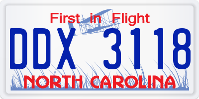 NC license plate DDX3118