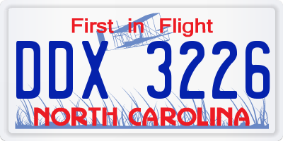 NC license plate DDX3226