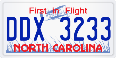 NC license plate DDX3233