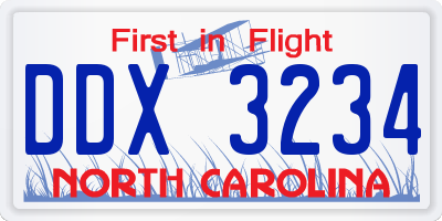 NC license plate DDX3234