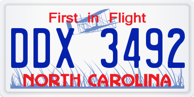 NC license plate DDX3492