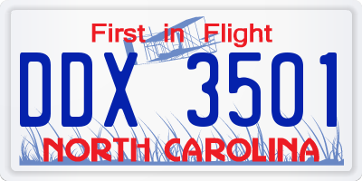 NC license plate DDX3501