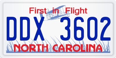 NC license plate DDX3602