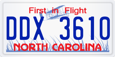 NC license plate DDX3610