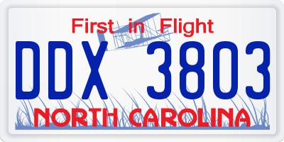 NC license plate DDX3803