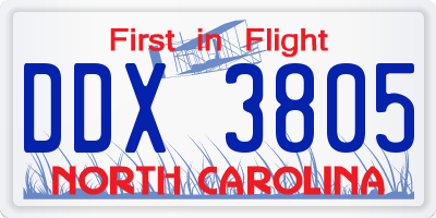 NC license plate DDX3805