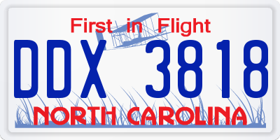 NC license plate DDX3818